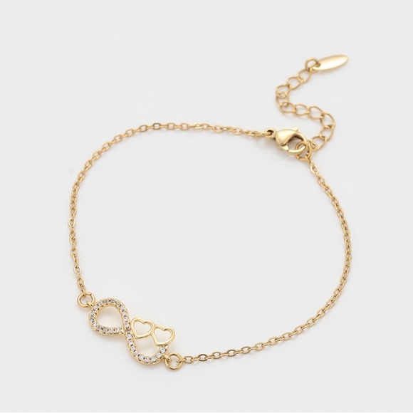 Infinity Heart Bracelet | 14K Gold Plated CZ Stone | Luxury Jewelry - Picture 1 of 12